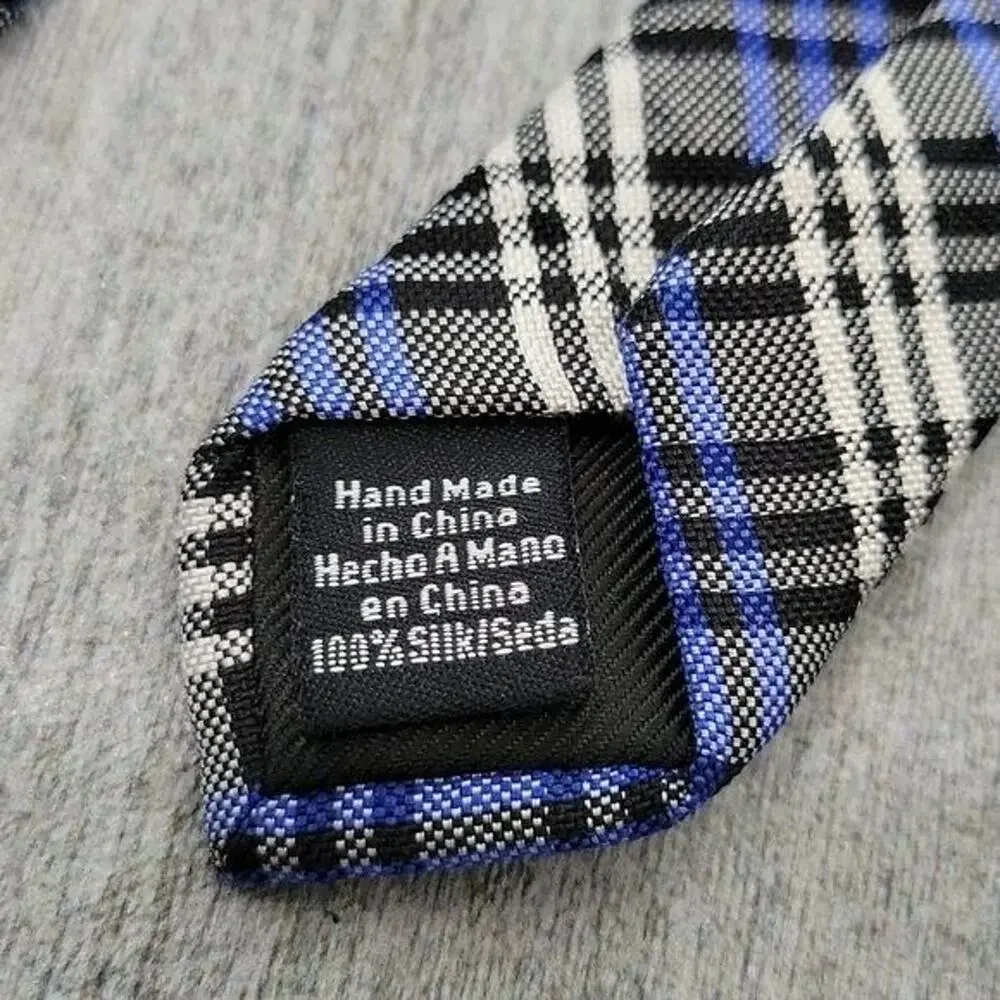 Ben Sherman Black, Blue & White Plaid 100% Silk Slim Necktie